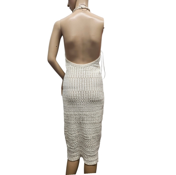 Zara Knit Fitted Halter Midi Dress Cream - Picture 5 of 9